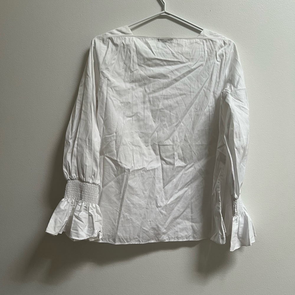 Massimo Dutti Square Neck Long Sleeve Cotton Top White US 4 - Picture 5 of 5